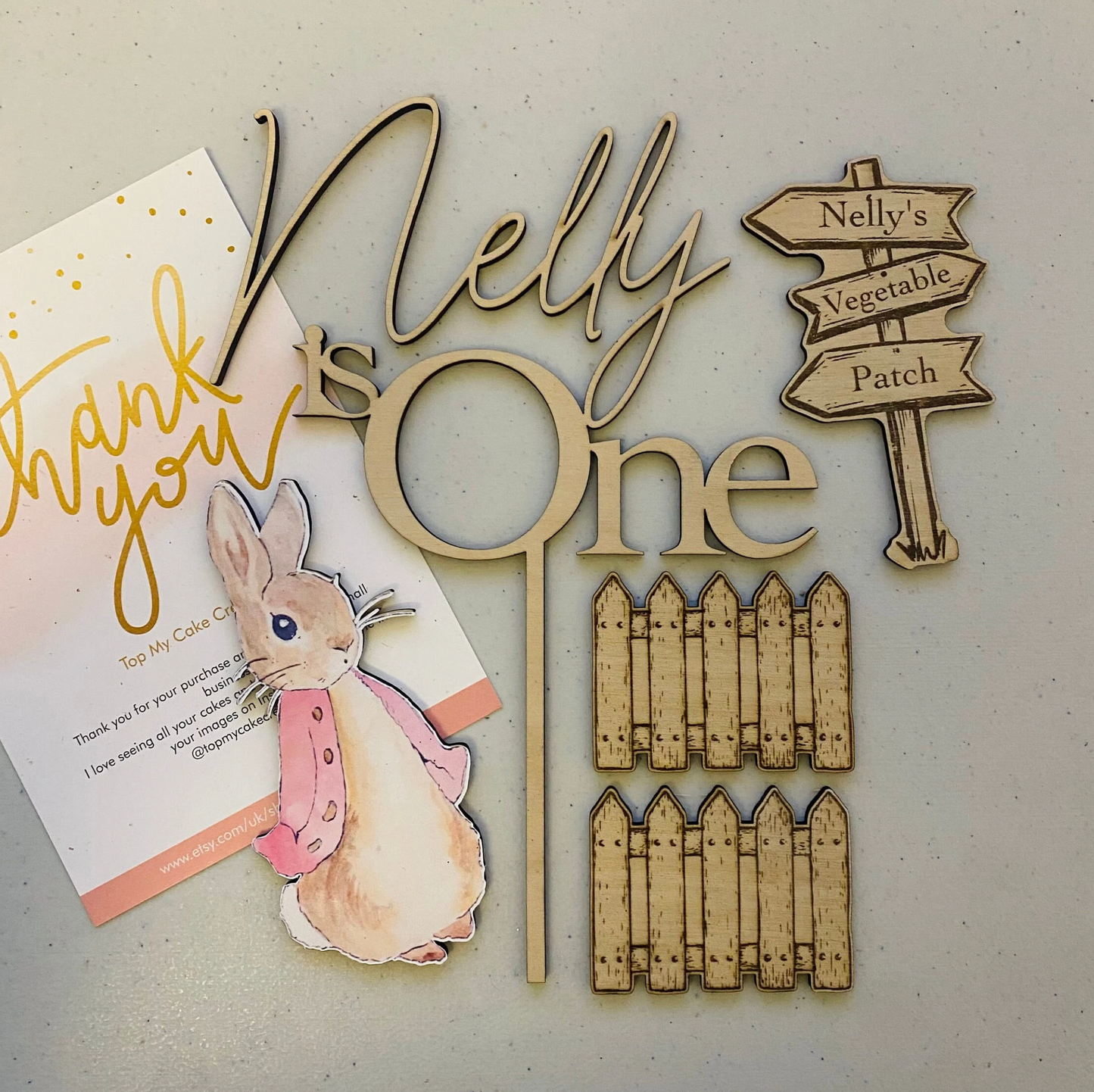 Flopsy Rabbit Wooden Cake Topper Set