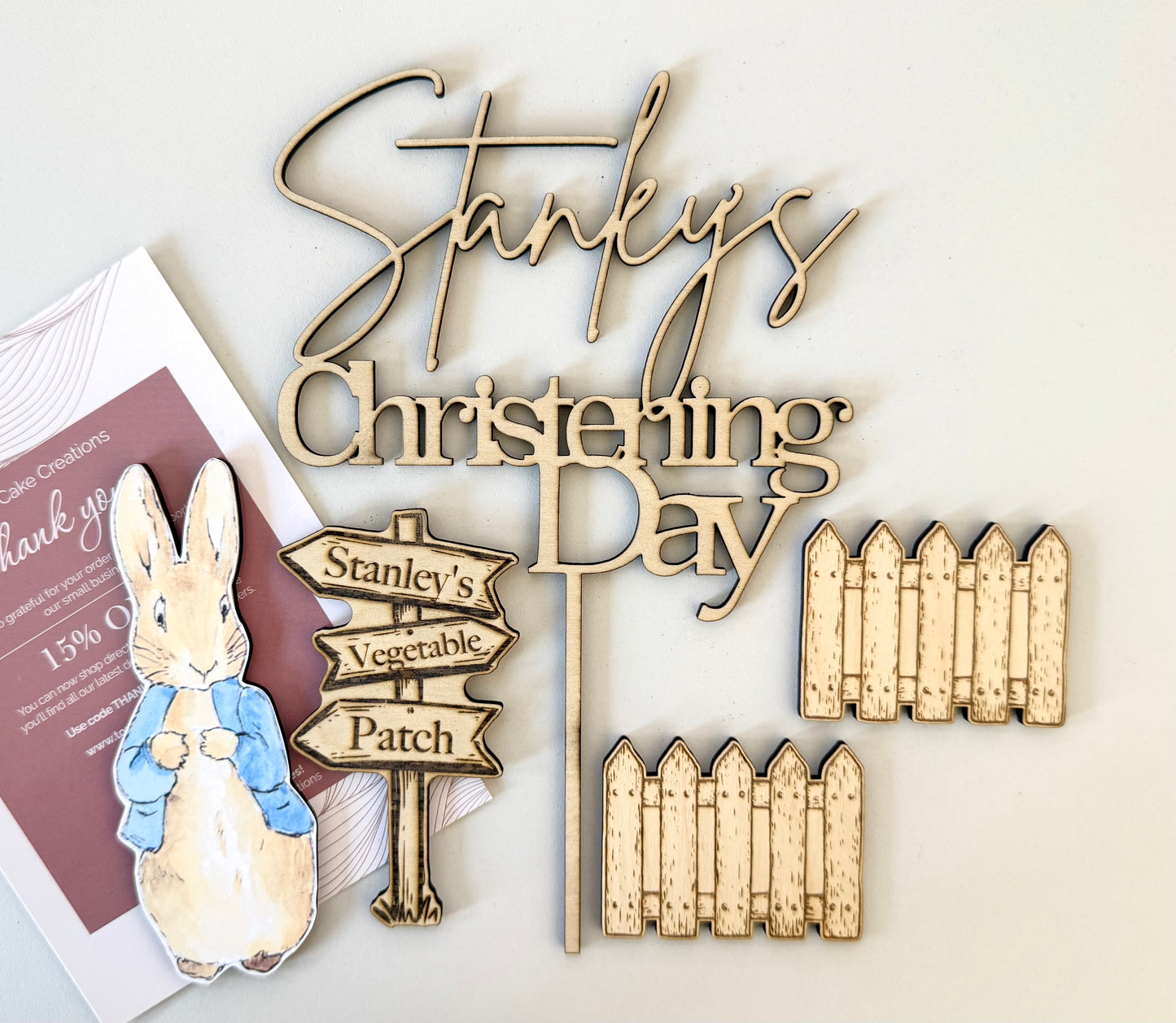 Peter Rabbit Wooden Cake Topper Set