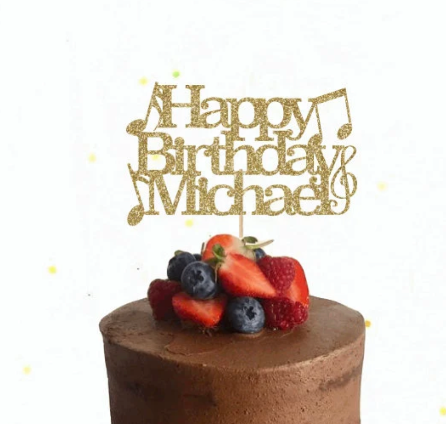 music themed cake topper with personalised name