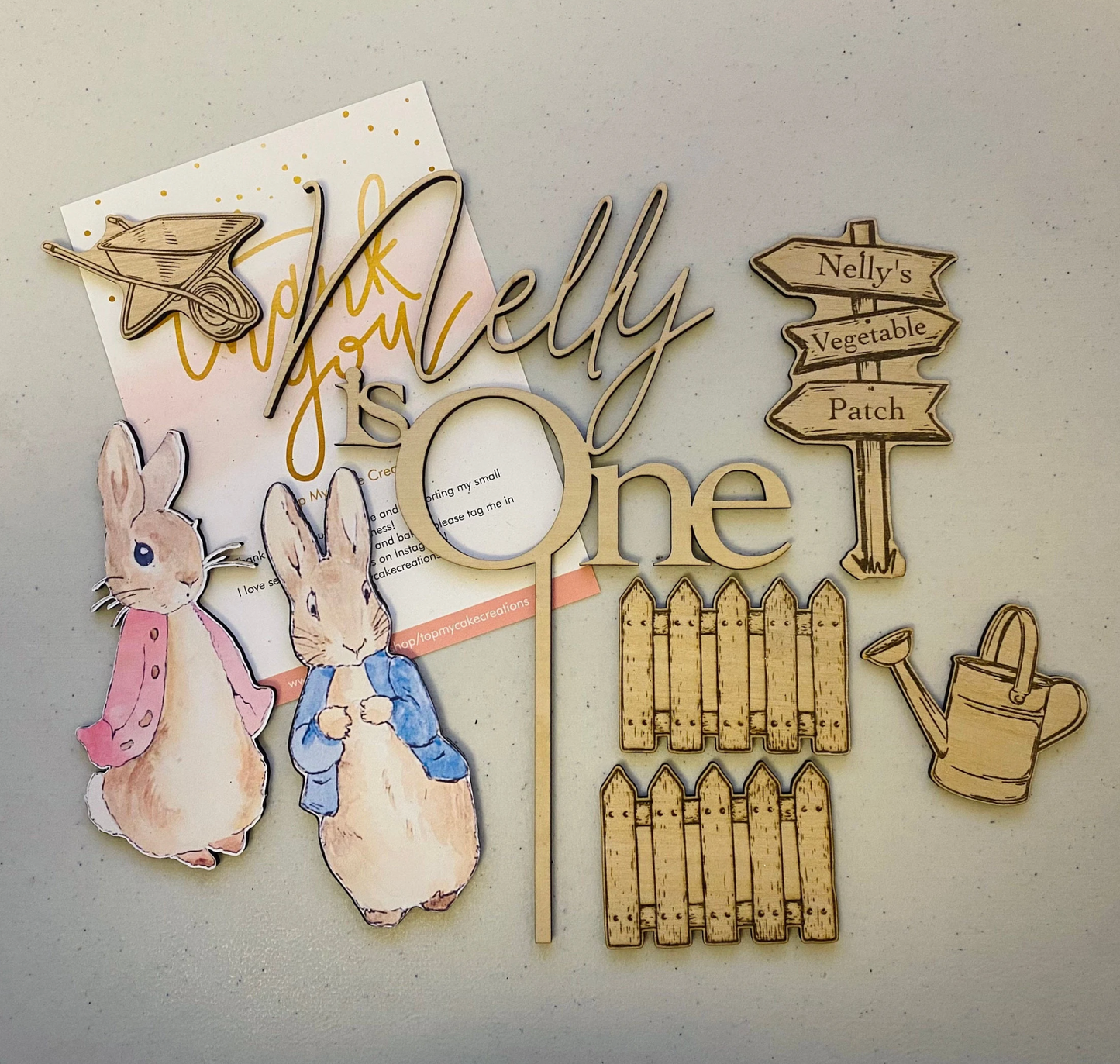 Flopsy Rabbit & Peter Rabbit Wooden Cake Topper Set
