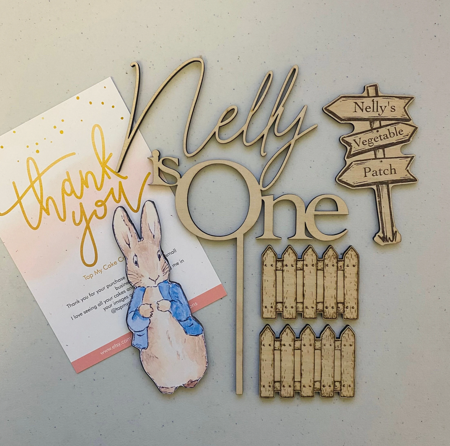 Peter Rabbit Wooden Cake Topper Set