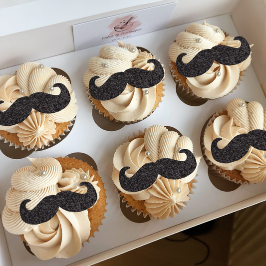 Moustache Cupcake Toppers - Pack of 6