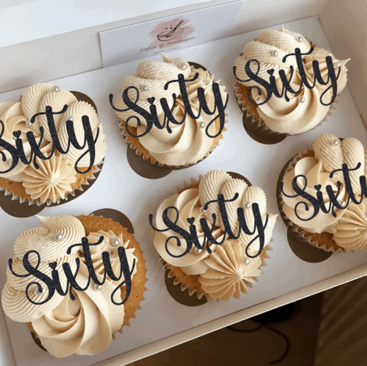 Sixty Cupcake Toppers - Pack of 6