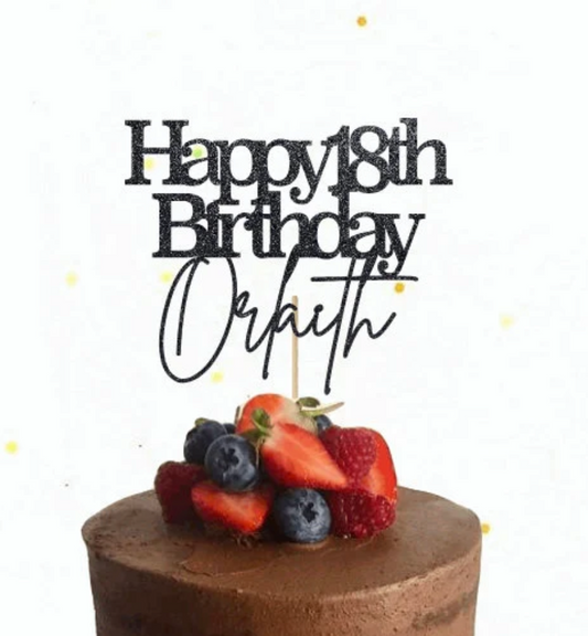 Happy Birthday Cake Topper - Personalised Name & Age