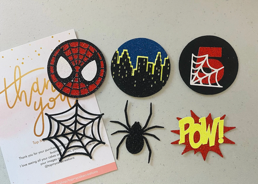 Spiderman Themed Cupcake Toppers - Pack of 6