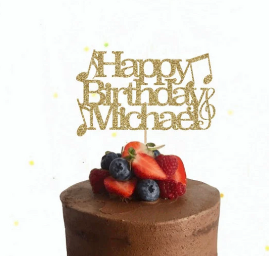 music themed cake topper with personalised name