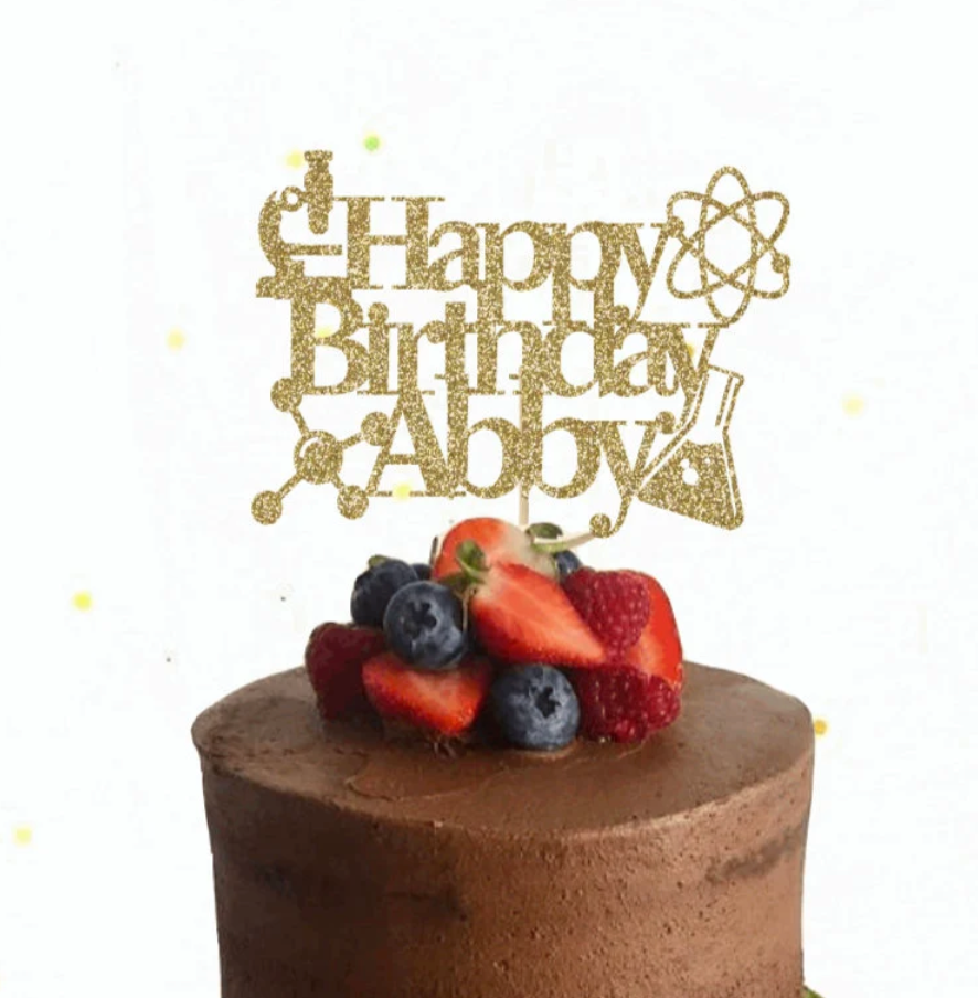 science themed happy birthday cake topper